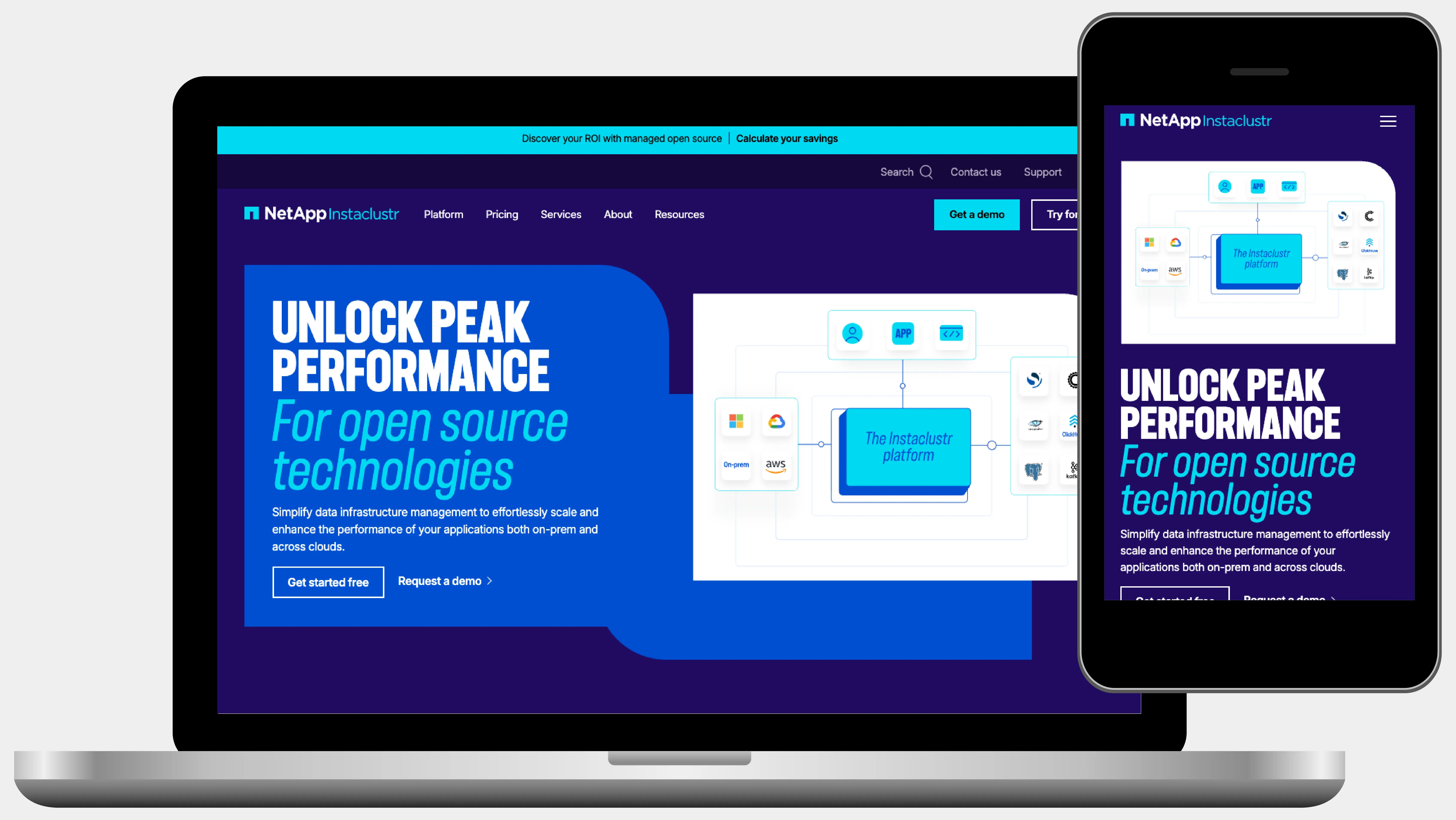 instaclustr.com home page desktop and mobile view