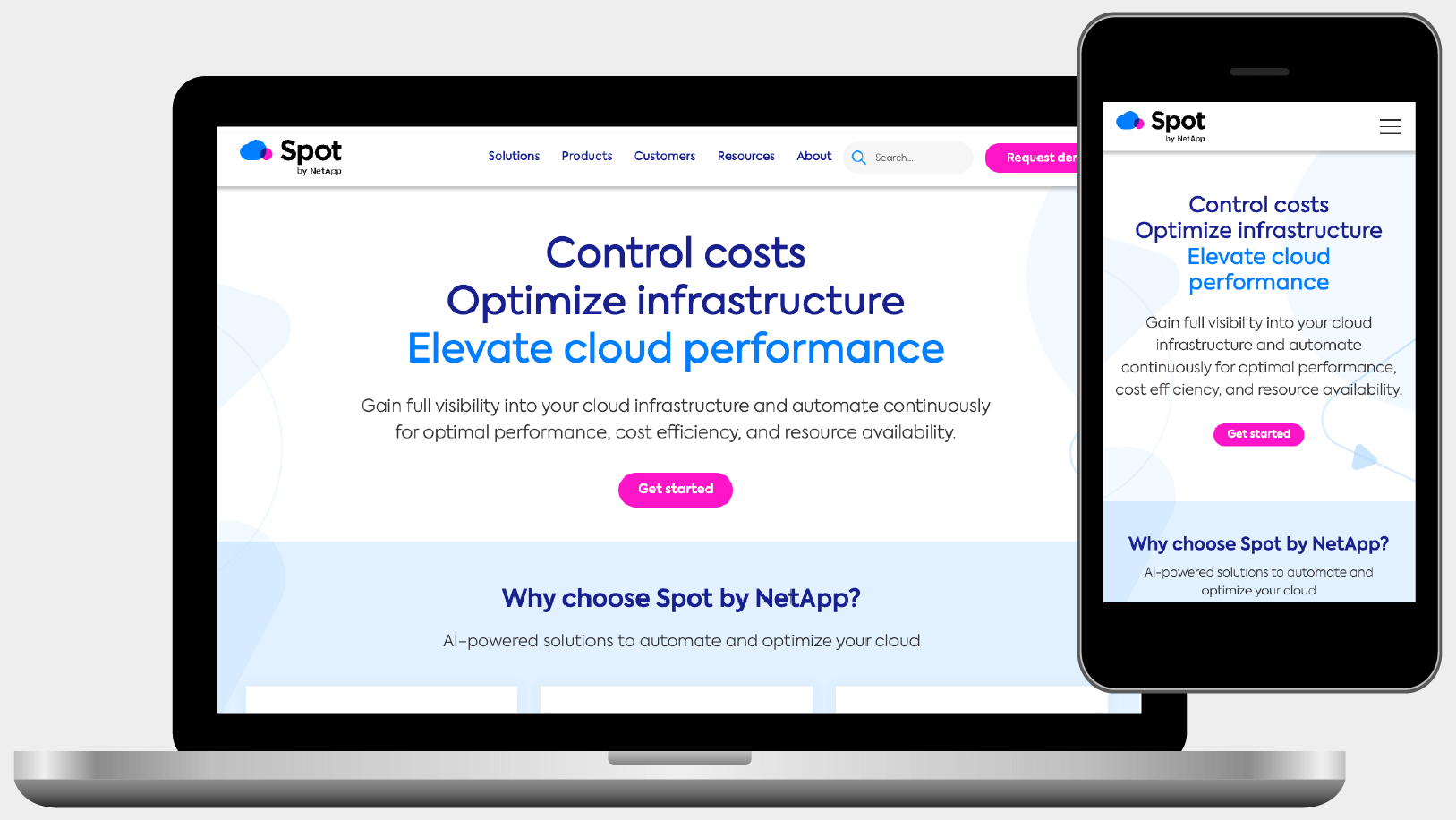 spot.io home page desktop and mobile view