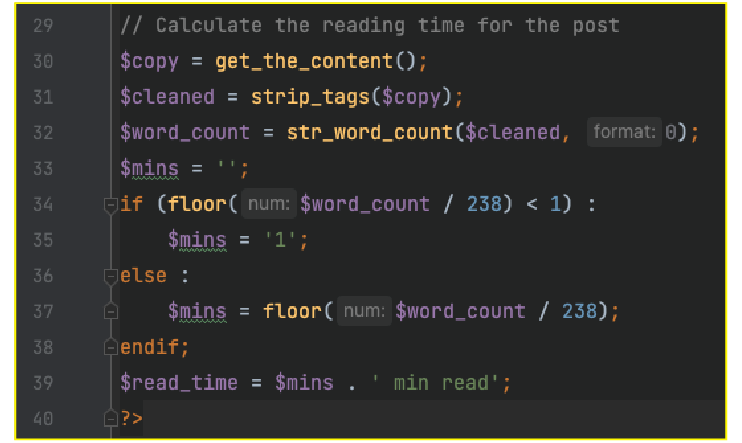 blog readtime code snippet