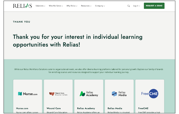 Relias.com thank you page alternate