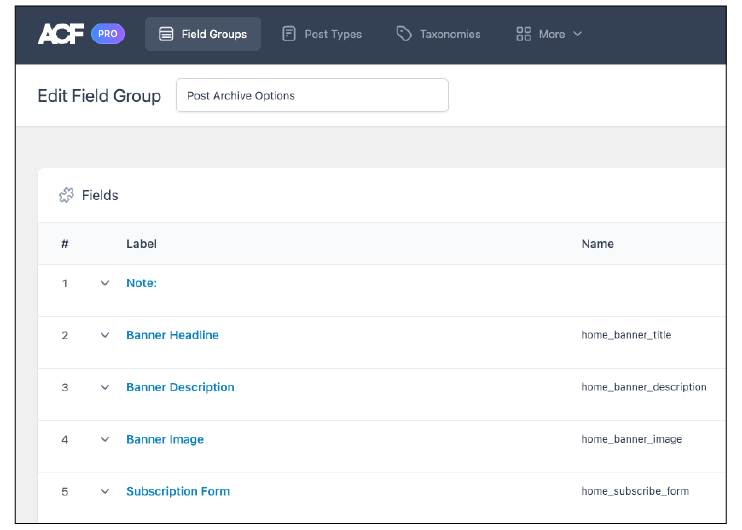 WCEI Blog ACF fields