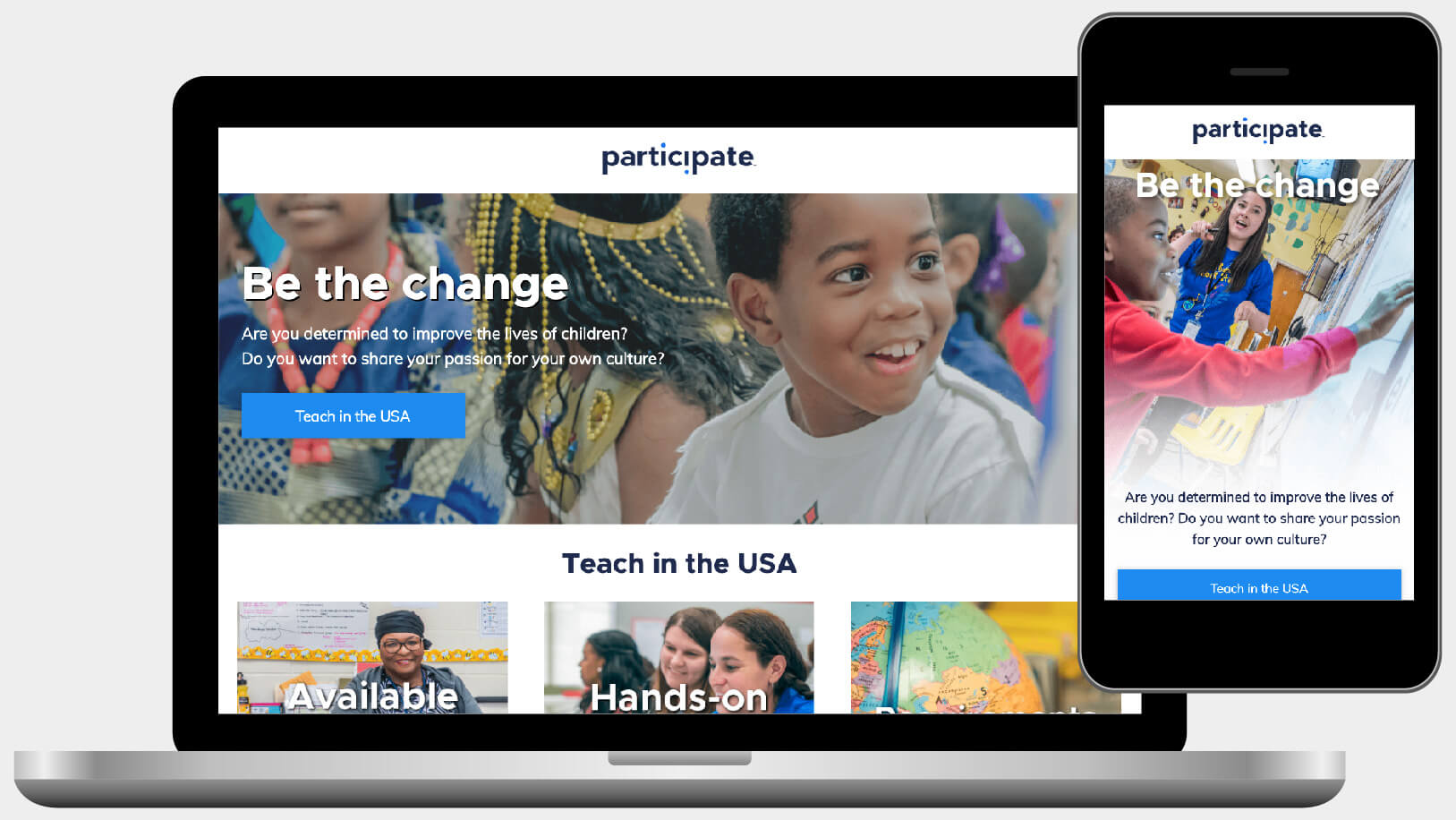 Desktop and mobile views of Teach in the USA microsite