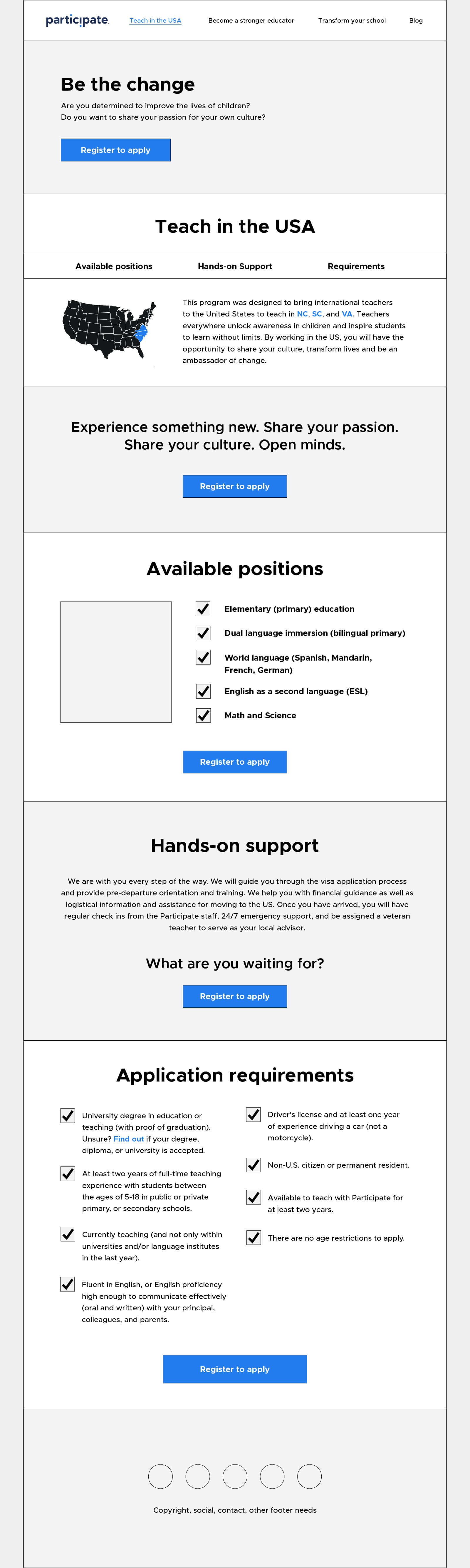 Teach in the USA wireframe