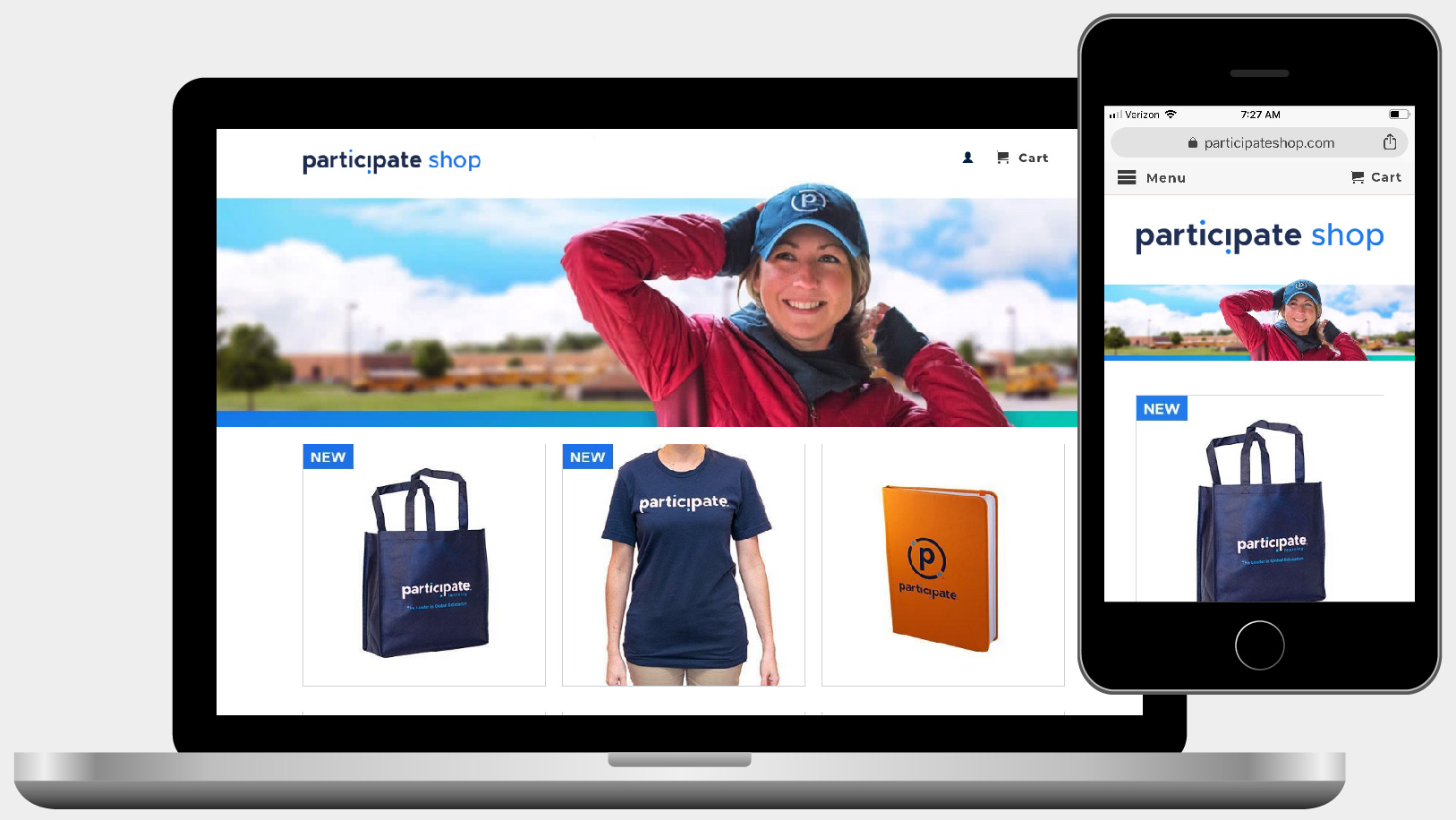 Desktop and mobile overview of the Participate Shopify storefront