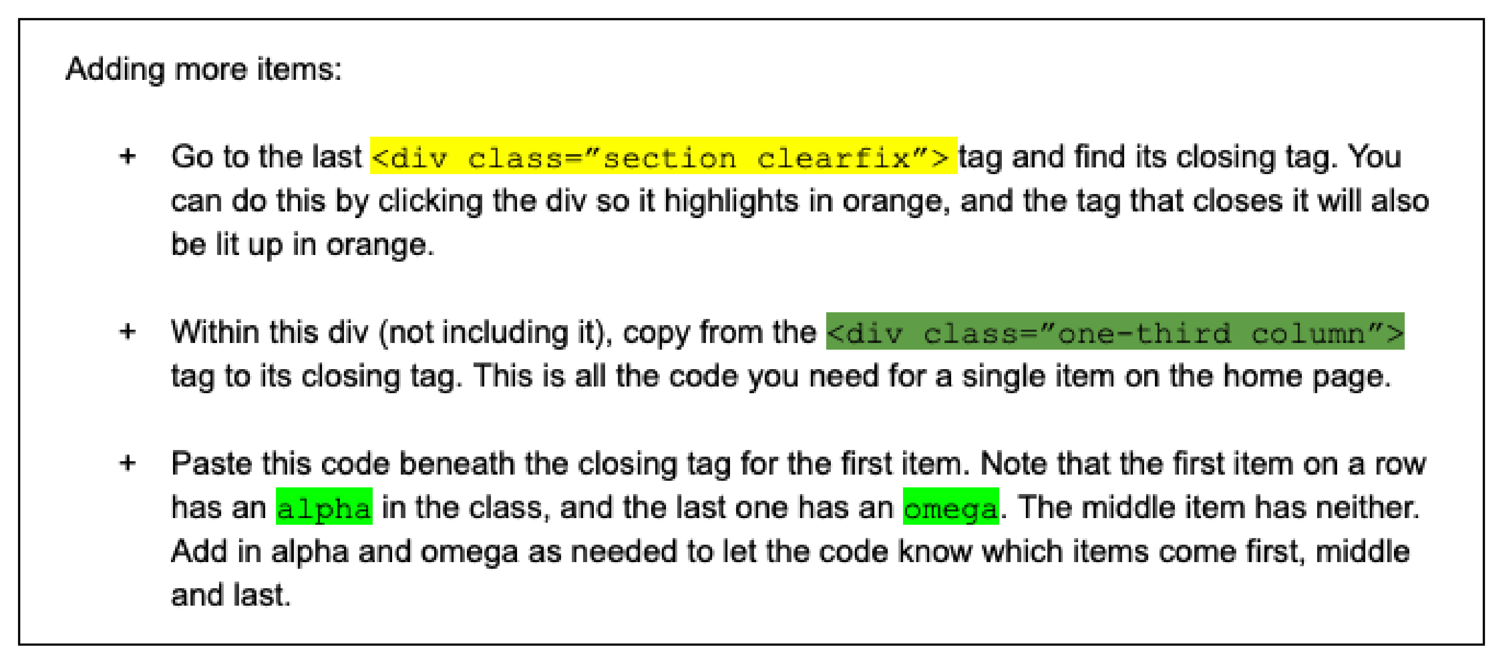 Snapshot of color-coded documentation written for a design colleague