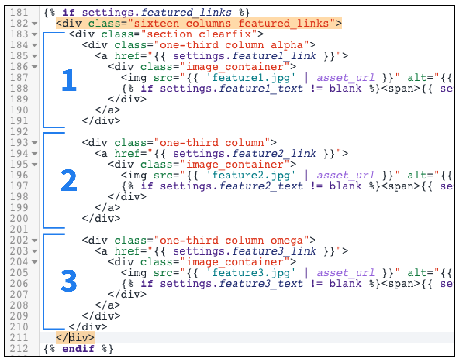 Code controlling the three product blocks