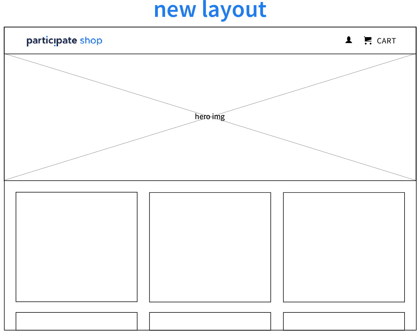 Wireframe sketch of the product grid and simple menu I wanted