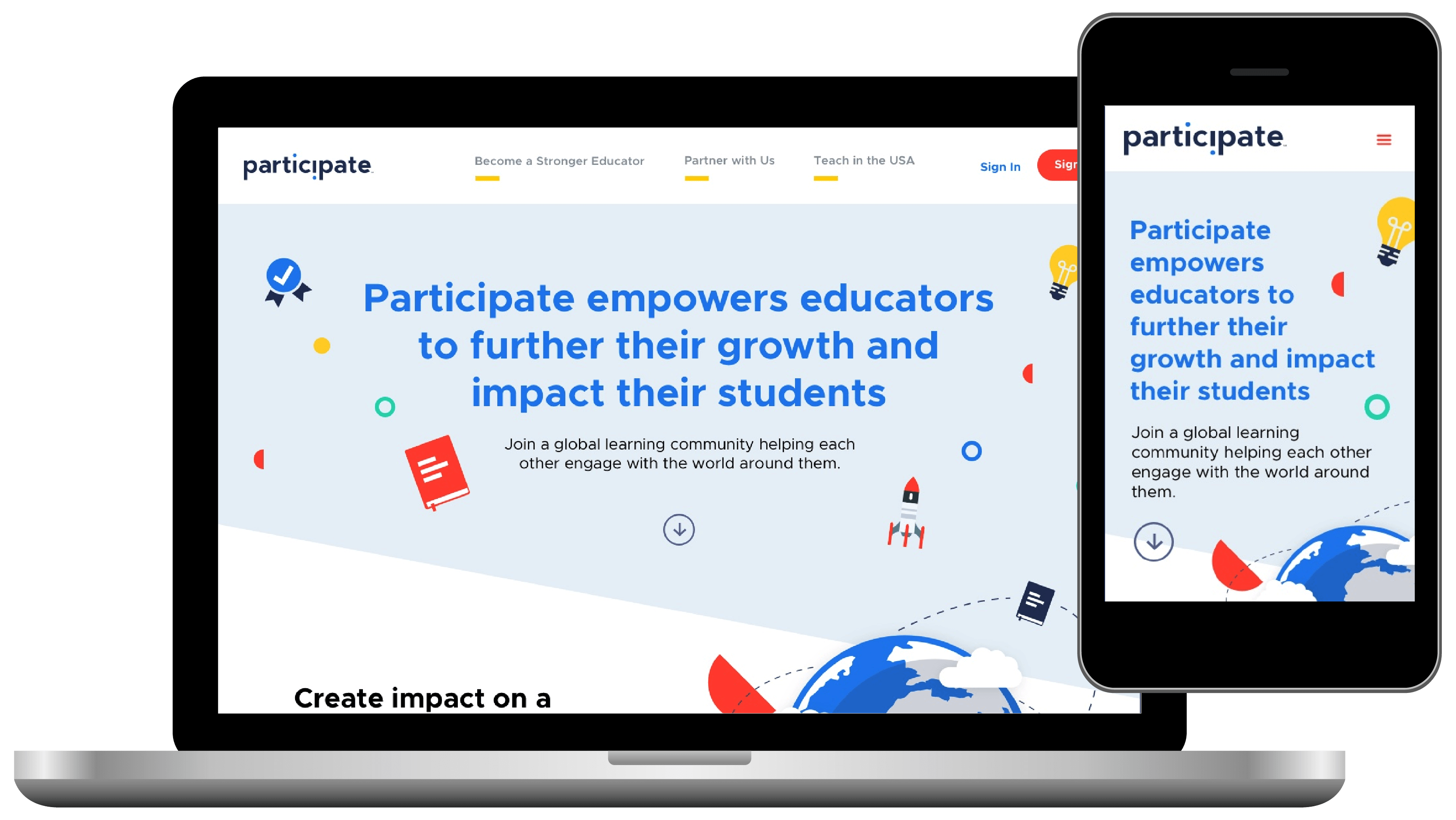 Desktop and mobile views of participate.com / participatelearning.com